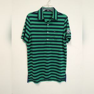 RLX Mens Green Navy Striped Performance Golf Polo Shirt Small Club Logo